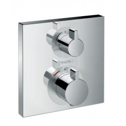 Hansgrohe Ecostat Square Set de finition pour mitigeur thermostatique Square encastré avec robinet d'arrêt, chromé
