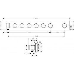 Module thermostatique Select encastré 670 x 90 mm avec 5 fonctions (18358000)