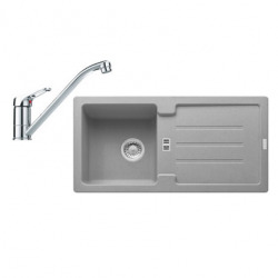 Franke Kit de cuisine G84, Évier en granit STG 614, pierre grise + Mitigeur FG 1839, chromé (114.0365.812)