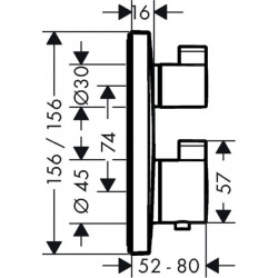  Ecostat Square Set de finition pour mitigeur thermostatique Square encastré avec robinet d'arrêt et inverseur, chromé (15714000)