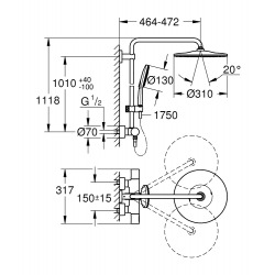  Rainshower Smartactive 310, colonne de douche 2 en 1, avec mitigeur thermostatique,chrome (26648000)