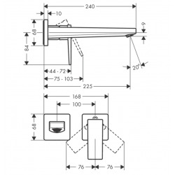  Metropol Mitigeur de lavabo encastré mural, bec 225mm, poignée manette, bonde à écoulement libre (32526140)