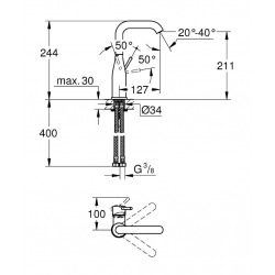  Essence - Lot de 2 mitigeurs monocommande pour lavabo, 1/2" Taille L (23541001-DUO)