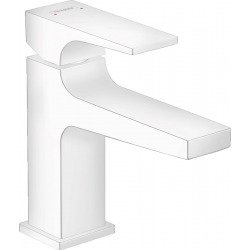 Hansgrohe Metropol Mitigeur de lavabo 100 poignée manette bec court, bonde Push-Open, Blanc mat (32500700)