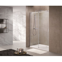 Swiss Aqua Technologies T-Linea Porte coulissante de douche verre trempé avec accessoires de montage 120x200cm, Chrome (SIKOTLDNEW120L)