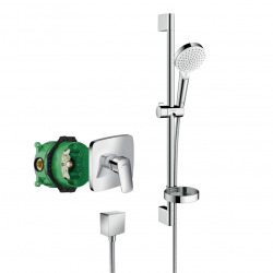 Hansgrohe Logis Pack Mitigeur encastré + Fixfit Square + Barre de douche + Porte-savon + Douchette à main, Chrome (71605000-Crometta2)