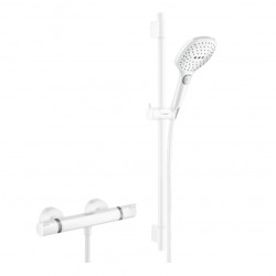 Hansgrohe Set de douche Mitigeur Comfort + Barre de douche Unica 65cm + Douchette 3 jets Raindance 120 Select E, Blanc mat
