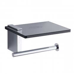  Cube Way Porte papier toilette Chrome avec tablette en verre trempé Noir (HolderOptima)