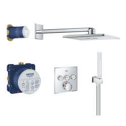 Grohe Grohtherm SmartControl Set de douche tout en 1 avec douche de tête 31cm + Douchette 1 jet, Chrome (34706000-310CUBE)