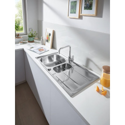 Grohe K400 Evier à encastrer 965 x 500mm avec une cuve + vide sauce + égouttoir réversible, Acier inoxydable (31567SD0)