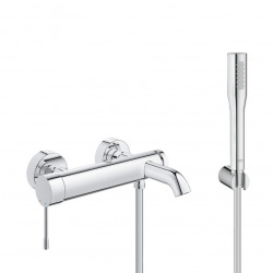 Grohe Set bain/douche Mitigeur mécanique Essence + Douchette stick 1 jet Euphoria Cosmopolitan, Chrome (33624001-Euphoria)