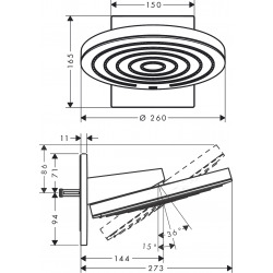  Pulsify Douche de tête 260 2 jets avec raccord mural EcoSmart 9l/min, Chrome (24151000)