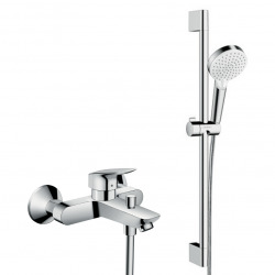 Hansgrohe Set bain/douche Mitigeur Logis + Douchette 2 jets + Barre de douche 65cm + Flexible, Chrome (71400000-CROMETTA)