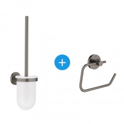 Grohe Essentials Set d'accessoires WC avec Porte balai WC + Dérouleur de papier mural, Hard Graphite brossé (40374AL1-Essentials)