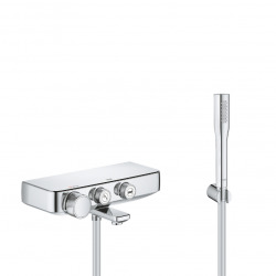 Grohe Set bain/douche Mitigeur Grohtherm SmartControl + Douchette Euphoria 1 jet avec support mural, Chrome (34718000-EUPHORIA)