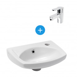 Porcher Ensemble Lave main avec trou pour robinetterie sur la droite + Mitigeur monotrou, Chrome (EUR913-SET)