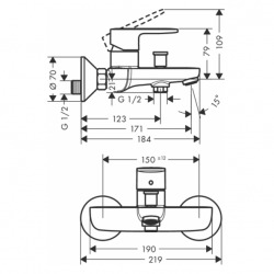  Vernis Blend Mitigeur bain/douche C2 avec cartouche à 2 vitesses, Chrome (71454000)