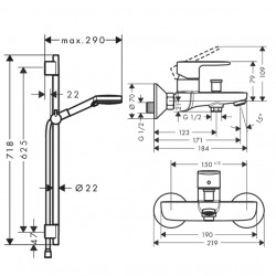 Hansgrohe Vernis Blend Set de douche mitigeur bain douche + Douchette à main 2 jets + Barre 65cm, Noir mat (71440670-Vernis)