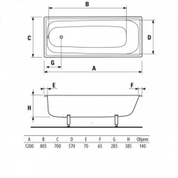 Riga Baignoire rectangulaire 120x70 cm en acier émaillé, Blanc (H2340200000001)