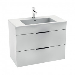 Jika (Groupe Roca) Cube Meuble de salle de bain blanc 2 tiroirs 79x42.2x62.2cm + Lavabo en céramique blanche et trop plein (H4537621763001)