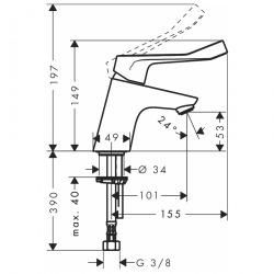  Focus Care 70 Mitigeur PMR  lavabo sans tirette ni vidage avec poignée extra longue, ComfortZone70, Chrome (31914000)