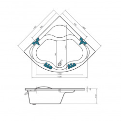Laguna Samanta Plus Baignoire d'angle 140x140cm acrylique, Blanc (SM1400PLUS)
