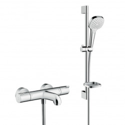 Hansgrohe Set de douche Mitigeur thermostatique + Douchette Vario 3 jets, avec porte-savon, barre de douche 65cm, Chrome