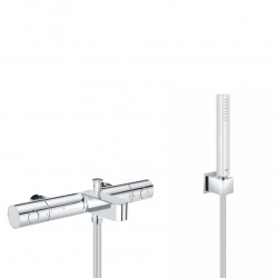 Grohe Set bain/douche Mitigeur thermostatique Grohtherm 800 + Stick de douche mural 1 jet, Chrome (34770000-CUBESTICK)