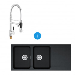 Franke Kit évier Orion OID 621 en Tectonite, double bac, Carbone + Mitigeur SAT Semi-Pro, 2 jets