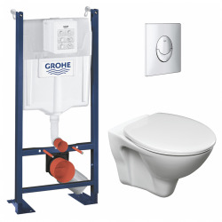 Grohe Pack WC Bâti autoportant Rapid SL + WC suspendu Jika Neo + Abattant + Plaque Chrome (ProjectS-LinePro-2)