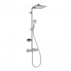 Hansgrohe Colonne de douche avec mitigeur thermostatique + Douche de tête XXL 240 + Douchette 2 jets + Porte savon