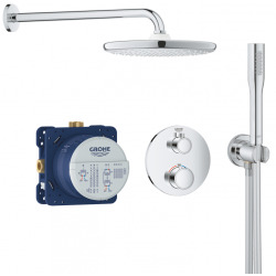 Grohe Grohtherm Set de douche encastré avec mitigeur thermostatique, douche de tête XXL 250 et douchette, Chrome (34727000-XXL2)