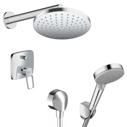 Hansgrohe Logis Loop Set de douche encastré avec mitigeur monocommande, douche de tête 200, douchette 2 jets, Chrome
