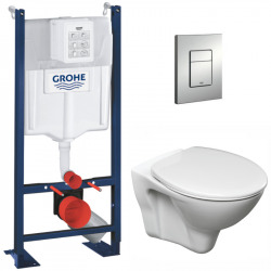 Grohe Pack WC Bâti Autoportant Rapid SL + WC suspendu Jika Neo avec abattant + Plaque chrome mat (ProjectS-LinePro-5)