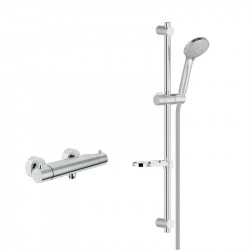 Nobili Tago Set Mitigeur thermostatique + Douchette 3 jets + Barre de douche réglable max 66cm + Porte savon amovible, Chrome