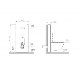 Pack WC Bâti support en verre trempé/aluminium brossé avec plaque intégrée, Noir + WC sans bride Integra + Abattant softclose