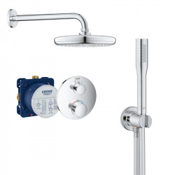 Grohe Grohtherm Set de douche encastré avec mitigeur thermostatique, douche de tête 210mm + Douchette avec support mural, Chrome