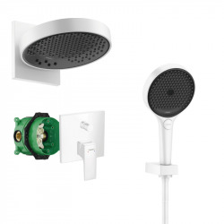 Hansgrohe Metropol Set de douche encastré avec mitigeur thermostatique, Douche de tête 250mm 3 jets + Douchette 3 jets, Blanc mat