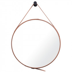 Naturel Miroir à suspendre rond 50x50 cm avec lanière en cuir, Marron (ZREM50H)