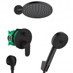 Hansgrohe Vernis Blend Pulsify Set de douche tout en 1 avec Douche de tête 205 XXL + Douchette à main 3 jets, Noir mat