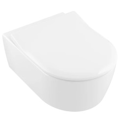 Villeroy & Boch Avento Combipack WC suspendu sans bride à fond creux DirectFlush + Abattant slim amovible avec frein de chute, Blanc (5656FS01)