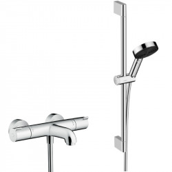 Hansgrohe Ecostat Set Mitigeur Thermostatique bain/douche + Douchette à main XXL 105mm 3 jets, flexible douche 160cm, barre 65cm