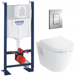 Grohe Pack WC Bâti Autoportant Rapid SL + WC Vitra Integra + Abattant en Duroplast + Plaque chrome mat