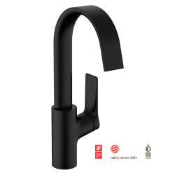 Hansgrohe Vivenis Mitigeur de lavabo 210 XL bec cascade avec tirette et vidage, noir mat (75030670)