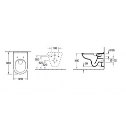 Cuvette à fond creux sans bride O.novo Villeroy & Boch, 360 mm x 560 mm + Abattant softclose, blanc (5660R001)
