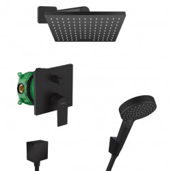 Hansgrohe Vernis Shape Set de douche tout en 1 avec Douche de tête 230 + Douchette à main 2 jets, Noir mat
