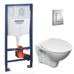Grohe Pack WC Bâti-support Rapid SL + WC suspendu Jika Neo + Abattant + Plaque Chrome