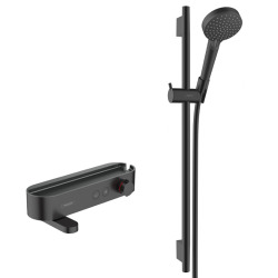 Hansgrohe ShowerTablet Select Set Mitigeur Thermostatique douche/bain + douche avec douchette à main 2 jets + Barre Unica 65 cm, Noir mat
