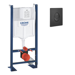 Grohe RAPID SL Project bâti support autoportant pour WC, 1.13 M + Plaque de commande double touche, noir mat (39145000)