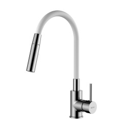 Siko mitigeur cuisine à mémoire de forme, 2 types de jet mousseur ou douchette, courbe en silicone blanc (SIKOBSLPRO290B2F)